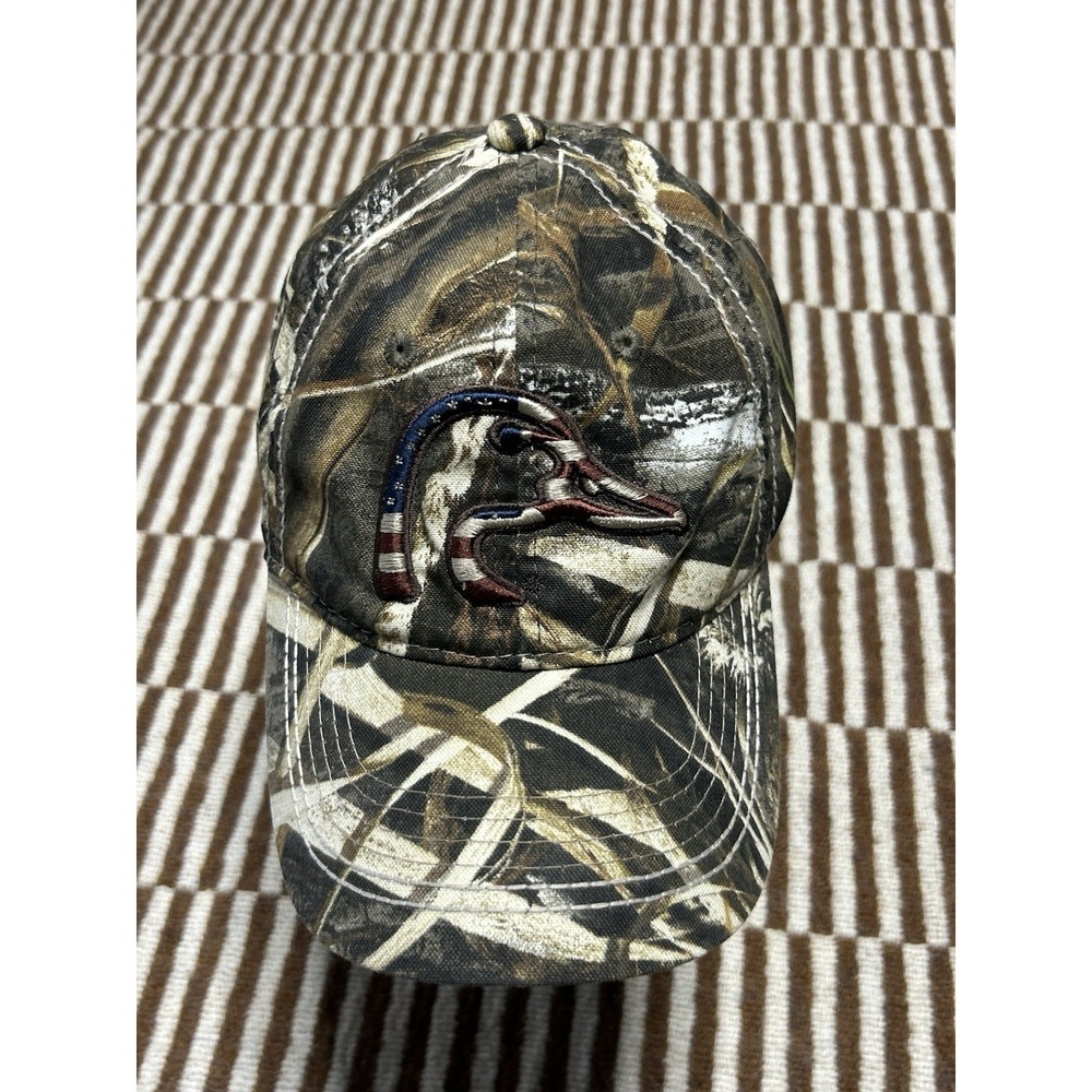 Ducks Unlimited Camo Snapback Hat Cap American Flag Patch OSFM